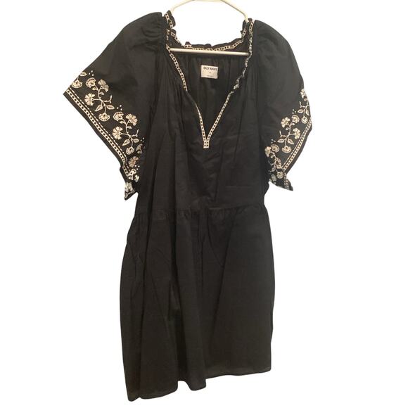 Old Navy Womens Peasant Dress Plus Size XXL Black White Embroidered Resort Boho - Picture 1 of 10